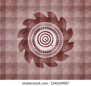 target, business icon inside red seamless geometric pattern emblem. Seamless.