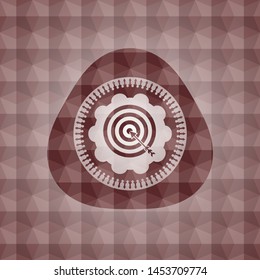 target, business icon inside red emblem with geometric pattern background. Seamless.