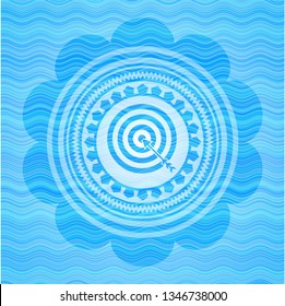 target, business icon inside water wave concept badge.
