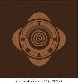 target, business icon inside wooden emblem