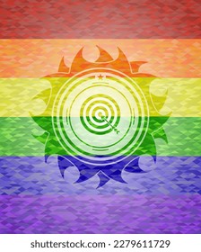 target, business icon on mosaic background with the colors of the LGBT flag. 
