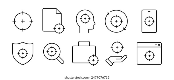 Target business icon vector set. Outline goal symbol