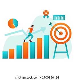 Target business illustration. people run to their goal, move up motivation, target achievement. Vector illustration for challenge, aim, business, marketing concept