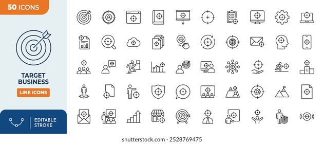 Target Business Line editable icons set.	
