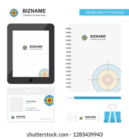 Target  Business Logo, Tab App, Diary PVC Employee Card and USB Brand Stationary Package Design Vector Template