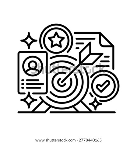 Target Candidate Vector Line Icon for Human Resources and Recruitment