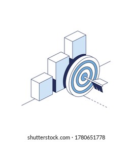 Target chart. Vector 3d line isometric, color web icons set, new flat style. Creative illustration, idea for infographics.