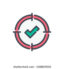 Target with check mark color line icon. Mission completed vector outline colorful sign.