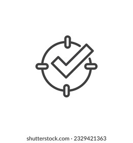 Target with check mark line icon. linear style sign for mobile concept and web design. Mission completed outline vector icon. Symbol, logo illustration. Vector graphics