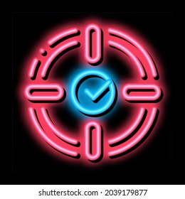 Target Check Mark neon light sign vector. Glowing bright icon Target Check Mark sign. transparent symbol illustration
