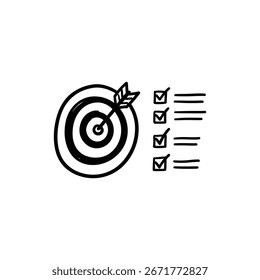 Destino con el icono de lista de comprobación para la planificación de objetivos y metas enfocados