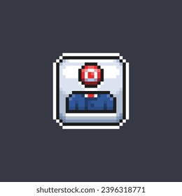 target circle head wearing blue suit sign in pixel art style