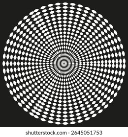 Padrão de círculo de destino. Bandas radiais alternantes. Design hipnótico vetorial. Forma ótica monocromática.