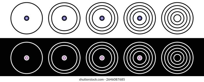 Target circles icon set in black and white variations vector illustration.