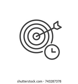 Target and clock line icon, outline vector sign, linear style pictogram isolated on white. Time management symbol, logo illustration. Editable stroke