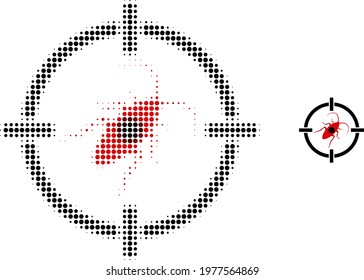 Target cockroach halftone dotted icon illustration. Halftone array contains circle pixels. Vector illustration of target cockroach icon on a white background.