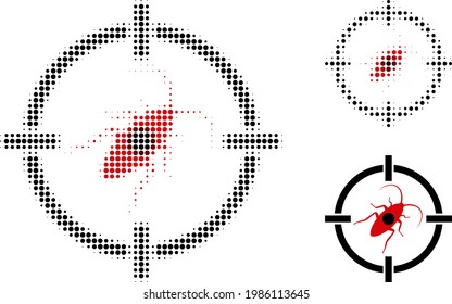 Icono de punto medio de cucaracha objetivo. La matriz de semitono contiene puntos de círculo. Ilustración vectorial del icono de cucaracha objetivo en un fondo blanco.