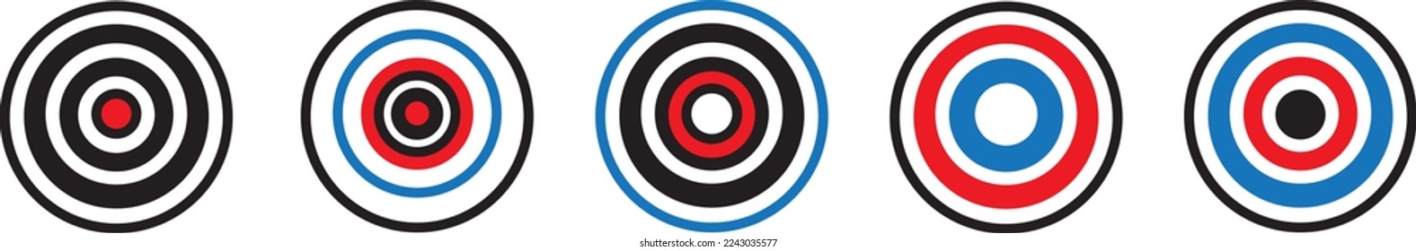 Target collection. Target vector icons, isolated on white background. Targets different shapes and color. Archery target business concept. Vector