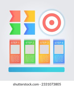 Target with colorful flags infographic chart design element set. Abstract vector symbols for infochart with blank copy spaces. Kit with shapes for instructional graphics. Visual data presentation