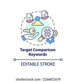 Target comparison keywords concept icon. Alternative option. Advanced SEO technique abstract idea thin line illustration. Isolated outline drawing. Editable stroke. Arial, Myriad Pro-Bold fonts used
