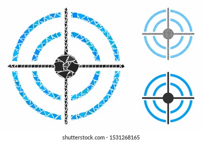 Target composition of tuberous parts in different sizes and shades, based on target icon. Vector tuberous elements are grouped into illustration. Target icons collage with dotted pattern.