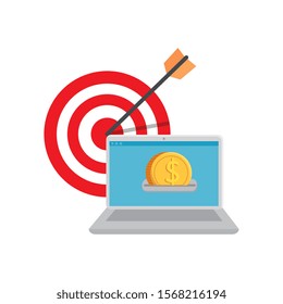 target and computer with coins vector illustration design