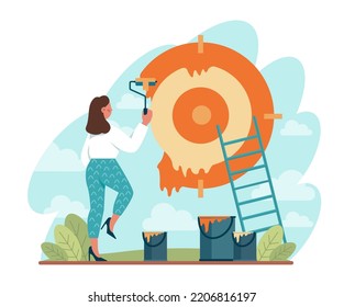 Target concept. Ambitious characters aiming in target and shooting with arrow. Idea of success and motivation, determination or inspiration to improve. Flat vector illustration