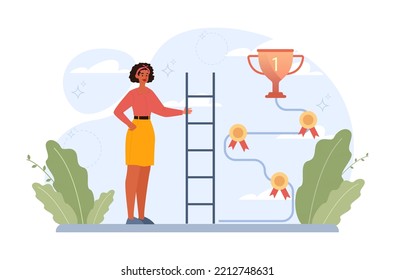 Target concept. Ambitious characters aiming in target and shooting with arrow. Idea of success and motivation, determination or inspiration to improve. Flat vector illustration