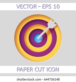 Target Concept icon. Used as an icon or logo for web printing, leaflets, postcards, posters, brochures. Vector illustration. Paper cut design style.