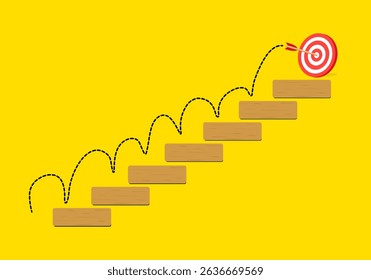  Target concept. Increasing business. Steps leading to a target symbolizing progress and achievement in goals Vector illustration