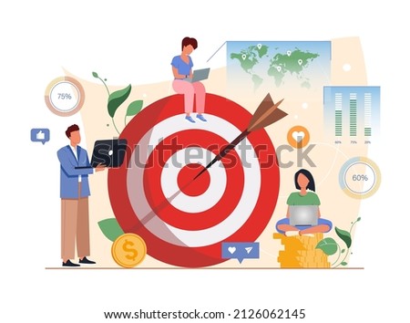 Target concept. Successful professional team achieves the goal. Digital marketing retargeting or remarketing. Goal, opportunities, achievement, teamwork, business, marketing vector illustration