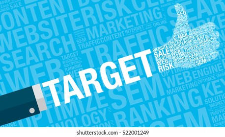 Target concept with thumbs up, vector illustration