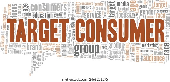 Diseño conceptual de la nube de palabras del consumidor objetivo aislado sobre fondo blanco.