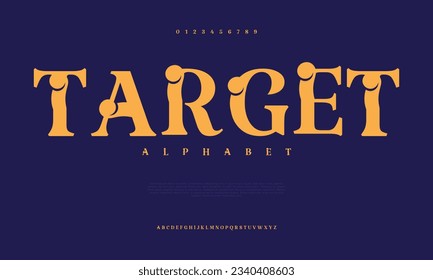 Target creative vintage alphabet font. Digital abstract moslem, futuristic, fashion, sport, minimal technology typography. Simple numeric vector illustration