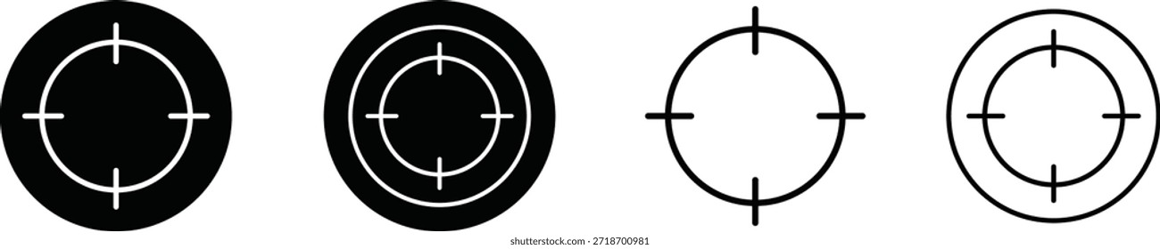 Iconos de puntería de punto de mira en estilos de Vector sólido y de contorno