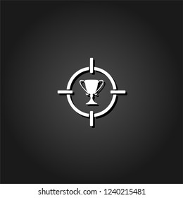 Target cup trophy icon flat. Simple White pictogram on black background with shadow. Vector illustration symbol