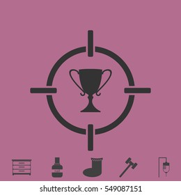 Target cup trophy icon flat. Simple vector grey pictogram and bonus symbol