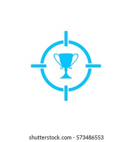 Target cup trophy icon flat. Blue pictogram on white background. Vector illustration symbol