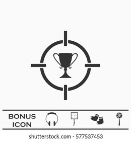 Target cup trophy icon flat. Black pictogram on white background. Vector illustration symbol and bonus button