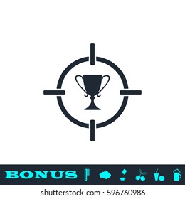 Target cup trophy icon flat. Black pictogram on white background. Vector illustration symbol and bonus button