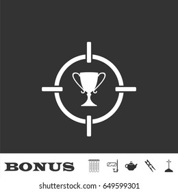 Target cup trophy icon flat. White pictogram on black background. Vector illustration symbol and bonus icons