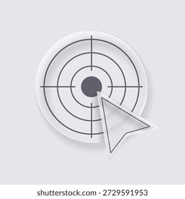 Target with a cursor as a call to action symbol. Vector 3D illustration.