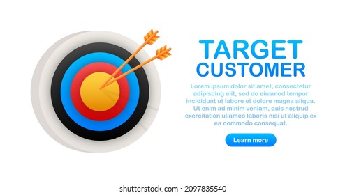 Target customer with an arrow flat icon concept market goal vector picture image. Concept target market, audience, group, consumer.