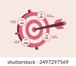 Target customer - audience demographics, market segmentation, consumer behavior and marketing strategy icons. Sales generation and customer attraction vector illustration isolated on white background