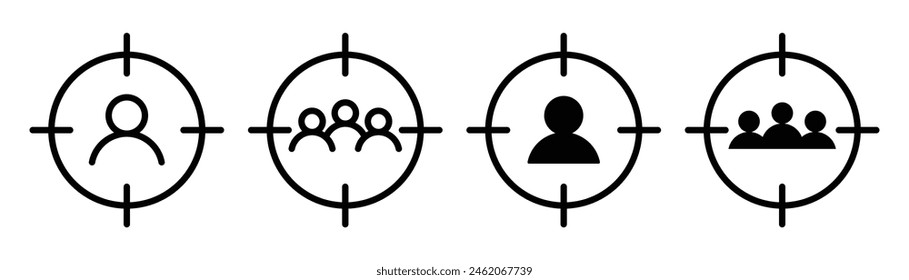 Target customer audience group vector icon set. client first sign. consumer centric vector symbol. 