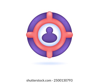 target customer, client, or audience concept. mission or objective. illustration of aim mark with person mark. symbol or icon. minimalist 3d style design. graphic element