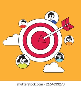 Concepto de cliente objetivo. Campaña de atracción del cliente, promoción precisa, publicidad.
