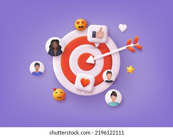 Target customer concept. Customer attraction campaign, accurate promo, advertising. 3D Web Vector Illustrations.