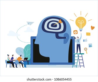 target customer online training courses.
business vector illustration banner concept.
distance learning education.
internet studying tutorials. skills develop
flat cartoon character design for web