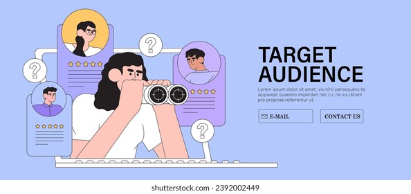 Target customer traffic concept, audience outreach and sales generation. Customer attraction campaign, accurate promo advertising and seo marketing on social media. Focus group vector illustration.